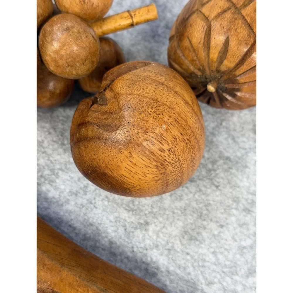 Vintage Hand Carved Assorted Wooden Fruit 9 pieces Philippines‎